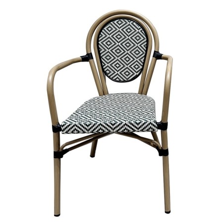 Sillón TARAMAY, apilable, aluminio, mesh crema y verde-0