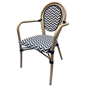 Sillón TARAMAY, apilable, aluminio, mesh blanco y negro