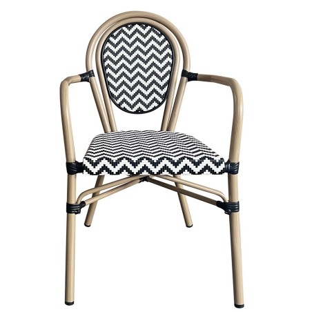Sillón TARAMAY, apilable, aluminio, mesh blanco y negro-1