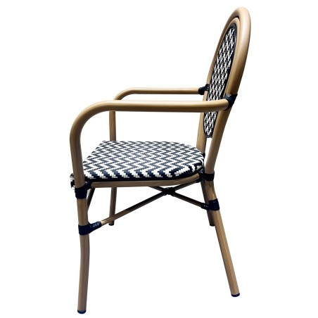 Sillón TARAMAY, apilable, aluminio, mesh blanco y negro-2