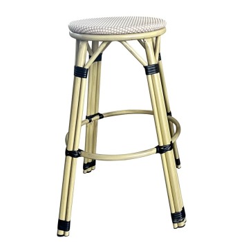 Taburete NERJA, apilable, aluminio, mesh beige y marrón