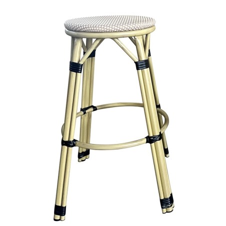 Taburete NERJA, apilable, aluminio, mesh beige y marrón