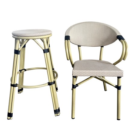 Taburete NERJA, apilable, aluminio, mesh beige y marrón-0