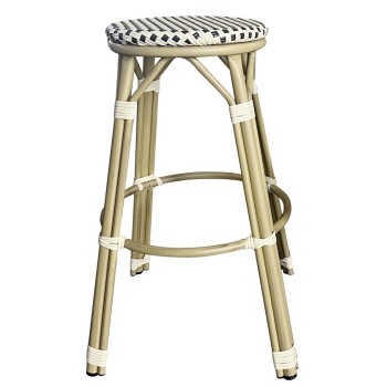 Taburete NERJA, apilable, aluminio, ratán beige y marrón