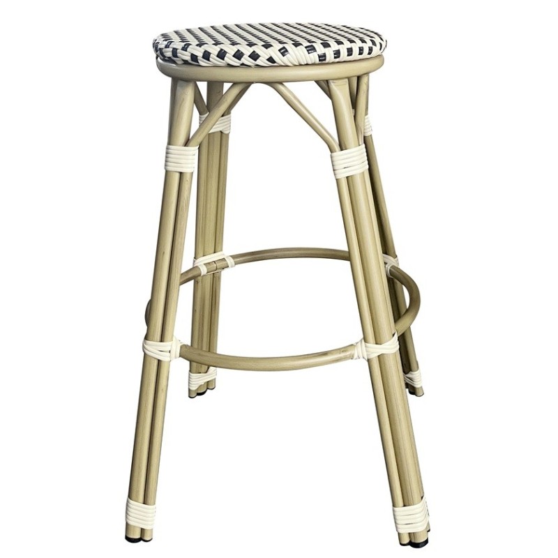 Taburete NERJA, apilable, aluminio, ratán beige y marrón