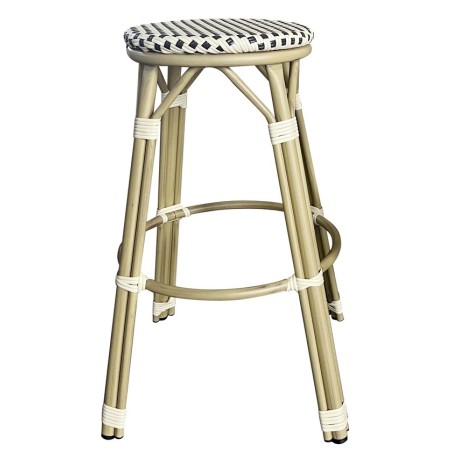 Taburete NERJA, apilable, aluminio, ratán beige y marrón