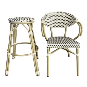 Taburete NERJA, apilable, aluminio, ratán beige y marrón 2