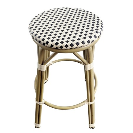 Taburete NERJA, apilable, aluminio, ratán beige y marrón-1
