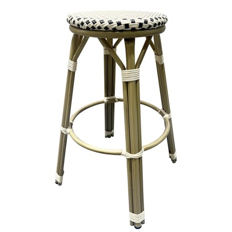 Taburete NERJA, apilable, aluminio, ratán beige y marrón-2