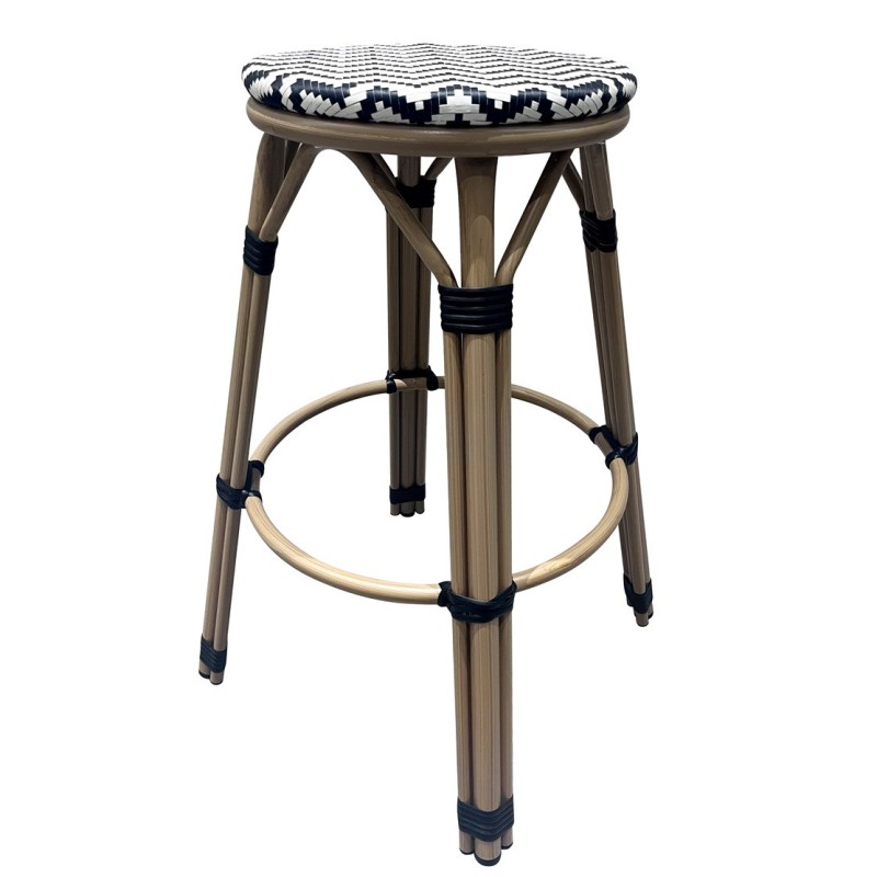 Taburete TARAMAY, apilable, aluminio, mesh blanco y negro-1