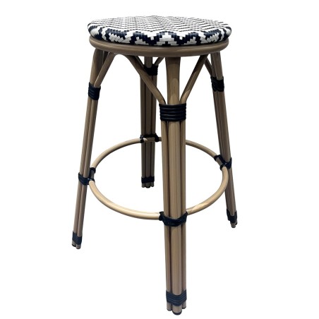 Taburete TARAMAY, apilable, aluminio, mesh blanco y negro-1