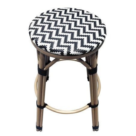 Taburete TARAMAY, apilable, aluminio, mesh blanco y negro-2