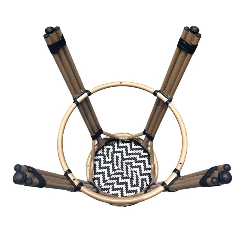 Taburete TARAMAY, apilable, aluminio, mesh blanco y negro-3