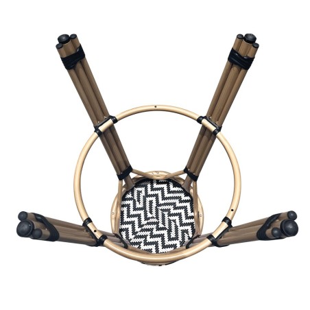 Taburete TARAMAY, apilable, aluminio, mesh blanco y negro-3