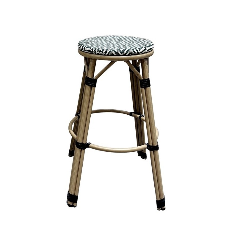 Taburete TARAMAY, apilable, aluminio, mesh crema y verde