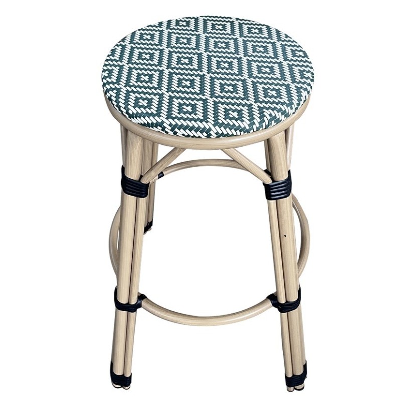 Taburete TARAMAY, apilable, aluminio, mesh crema y verde-1