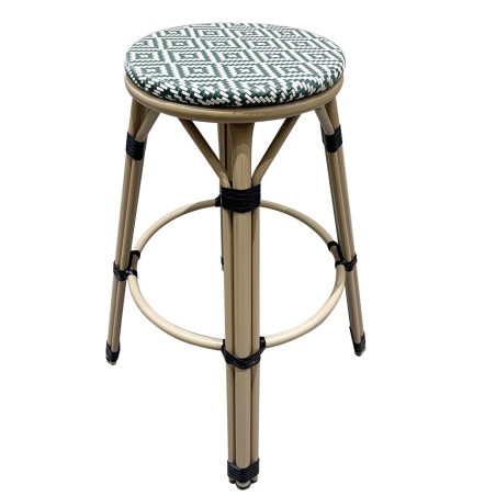 Taburete TARAMAY, apilable, aluminio, mesh crema y verde-2