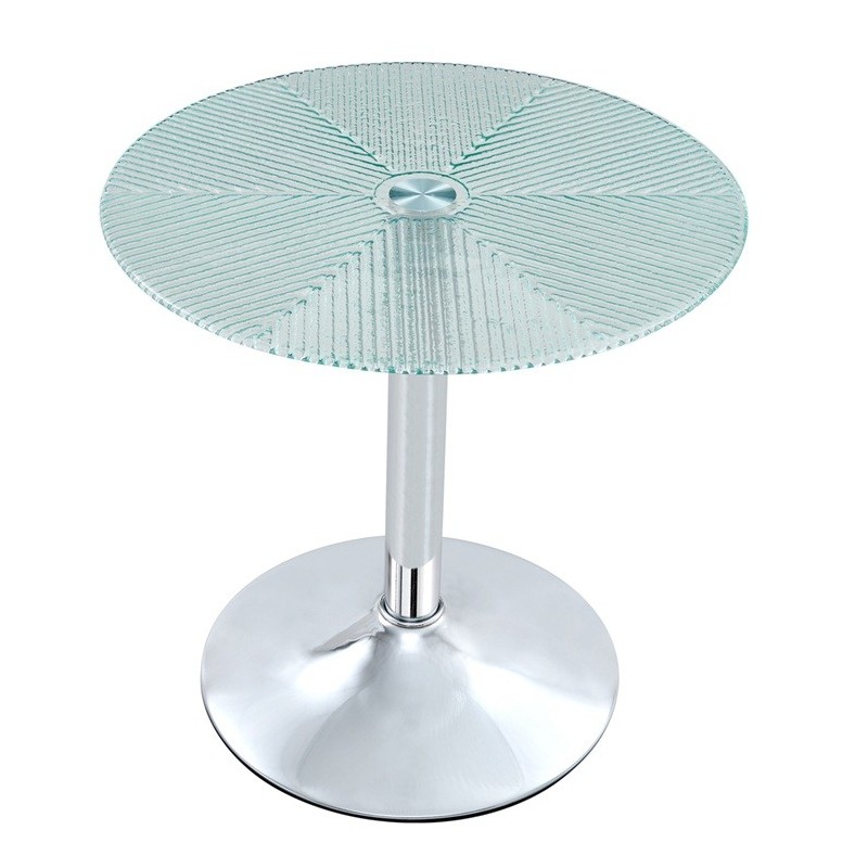 Mesa AVEIRO, baja, cromada, cristal templado térmico,  50 cms diámetro
