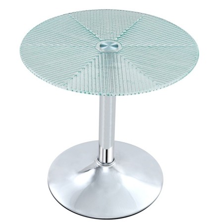 Mesa AVEIRO, baja, cromada, cristal templado térmico,  50 cms diámetro