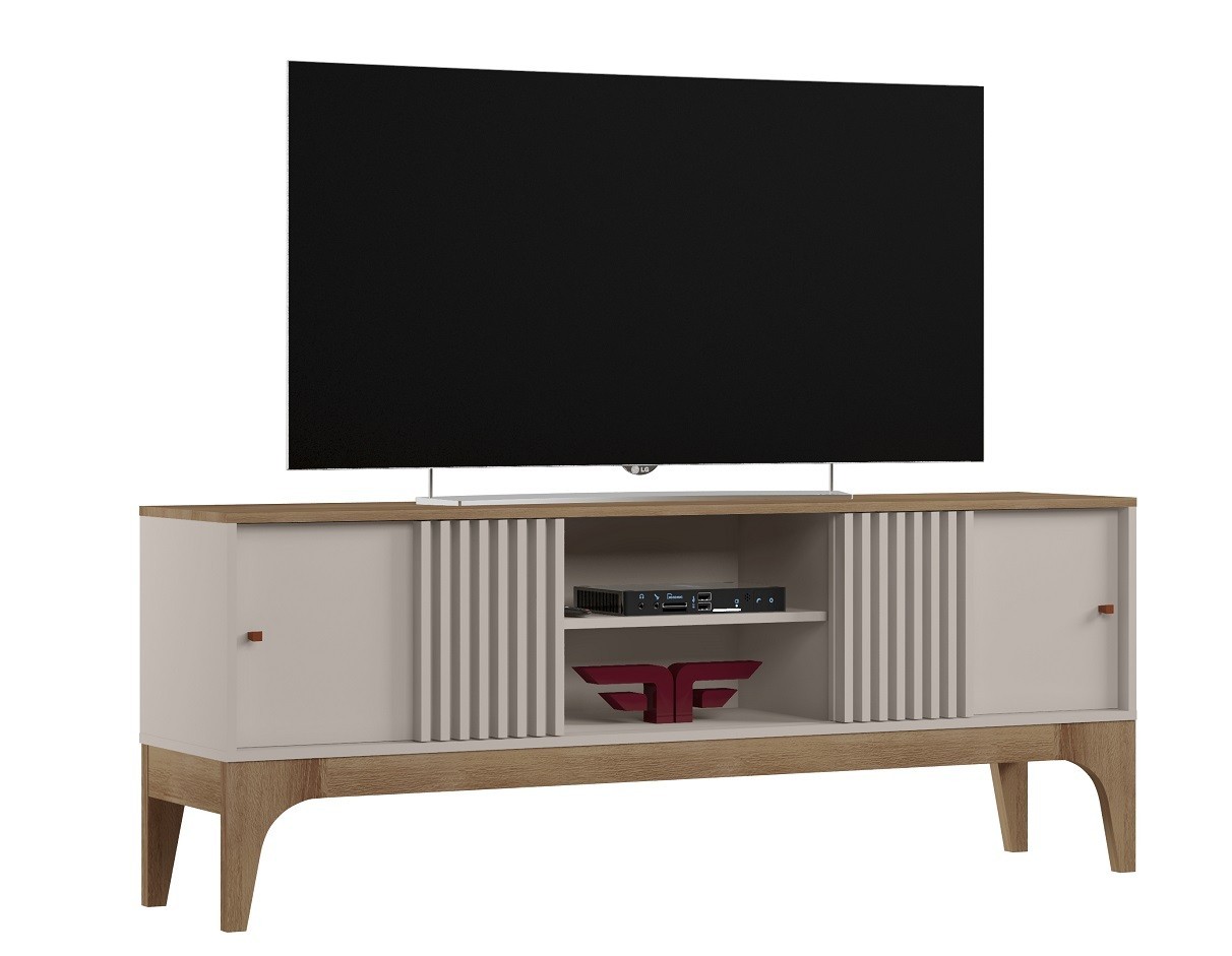 Mueble TV FLORENCIA, blanco roto y cedro, 160 cms