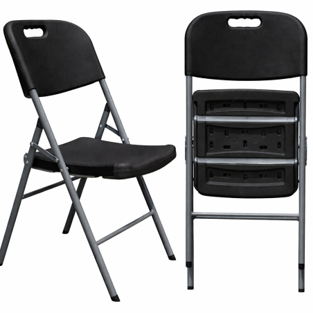 BEACH NEW, folding chair, grey metal, black polyethylene