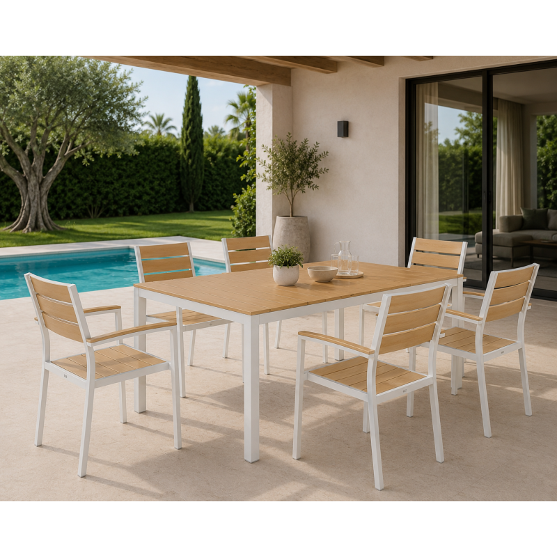 GARIBALDI armchair, stackable, white metal, yellow polywood