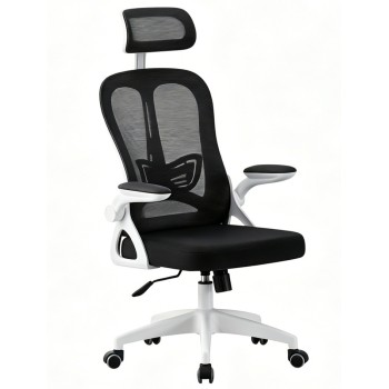 Sillón de oficina ORBEC, alto, blanco, malla y asiento negro