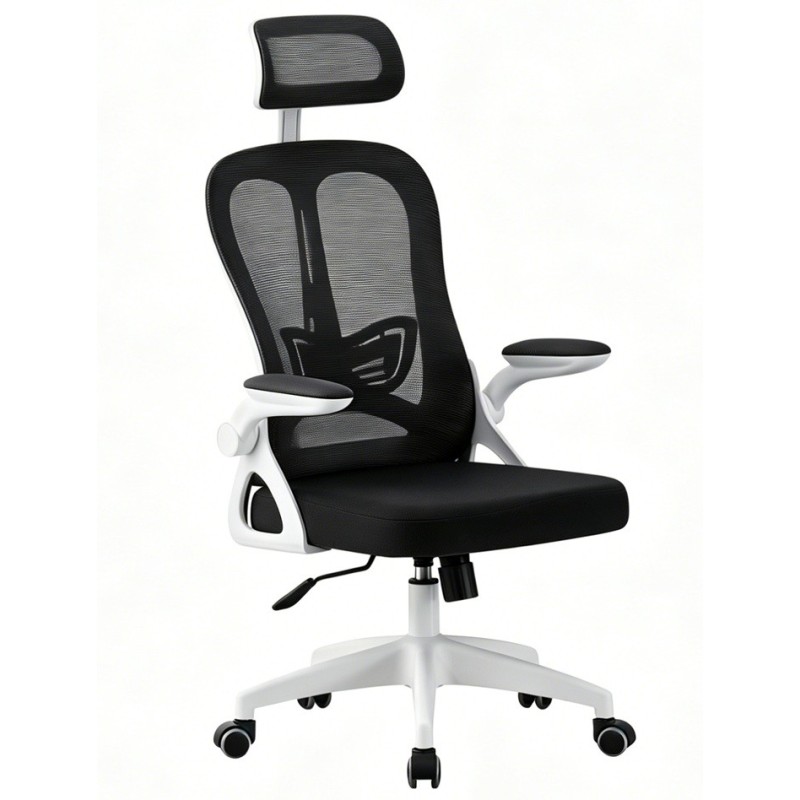 Sillón de oficina ORBEC, alto, blanco, malla y asiento negro