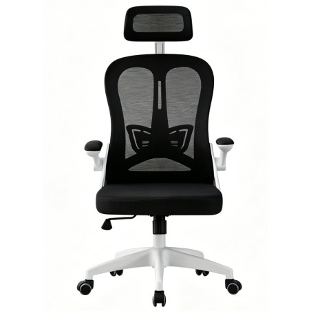 Sillón de oficina ORBEC, alto, blanco, malla y asiento negro