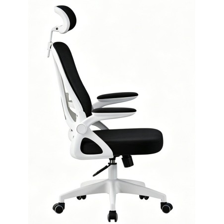 Sillón de oficina ORBEC, alto, blanco, malla y asiento negro
