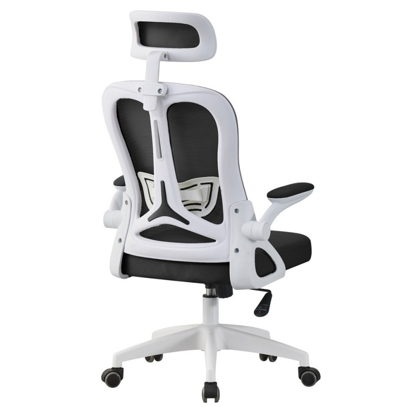 Sillón de oficina ORBEC, alto, blanco, malla y asiento negro