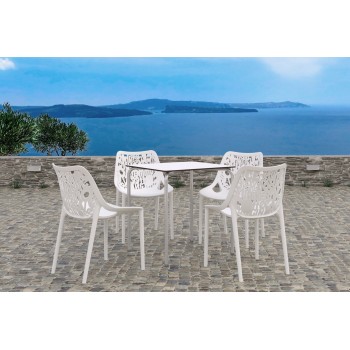 Mesa FERAY, apilable, epoxi plata, tablero fenólico blanco, 69 x 69 cms. 2