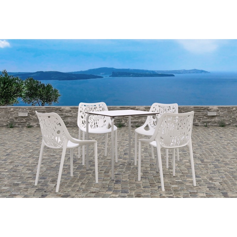 Mesa FERAY, apilable, epoxi plata, tablero fenólico blanco, 69 x 69 cms.-0