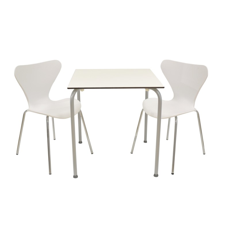 Mesa FERAY, apilable, epoxi plata, tablero fenólico blanco, 69 x 69 cms.-1