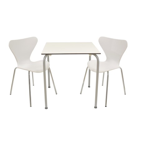 Mesa FERAY, apilable, epoxi plata, tablero fenólico blanco, 69 x 69 cms.-1