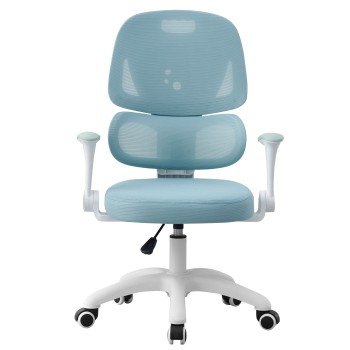 Silla de estudio CHAMONIX, blanca, brazos, ergonómica, regulación de altura, tejido mesh azul 2