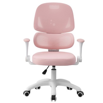 CHAMONIX study chair, white, arms, ergonomic, height adjustment, pink mesh fabric 2