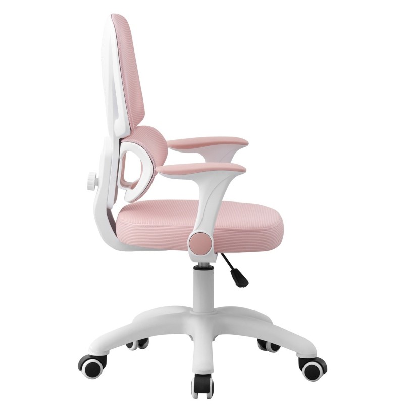 Cadeira de estudo CHAMONIX, branca, com braços, ergonômica, ajuste de altura, rede e assento rosa
