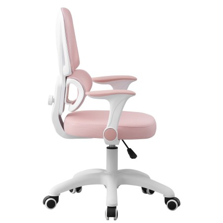 CHAMONIX study chair, white, arms, ergonomic, height adjustment, pink mesh and seat