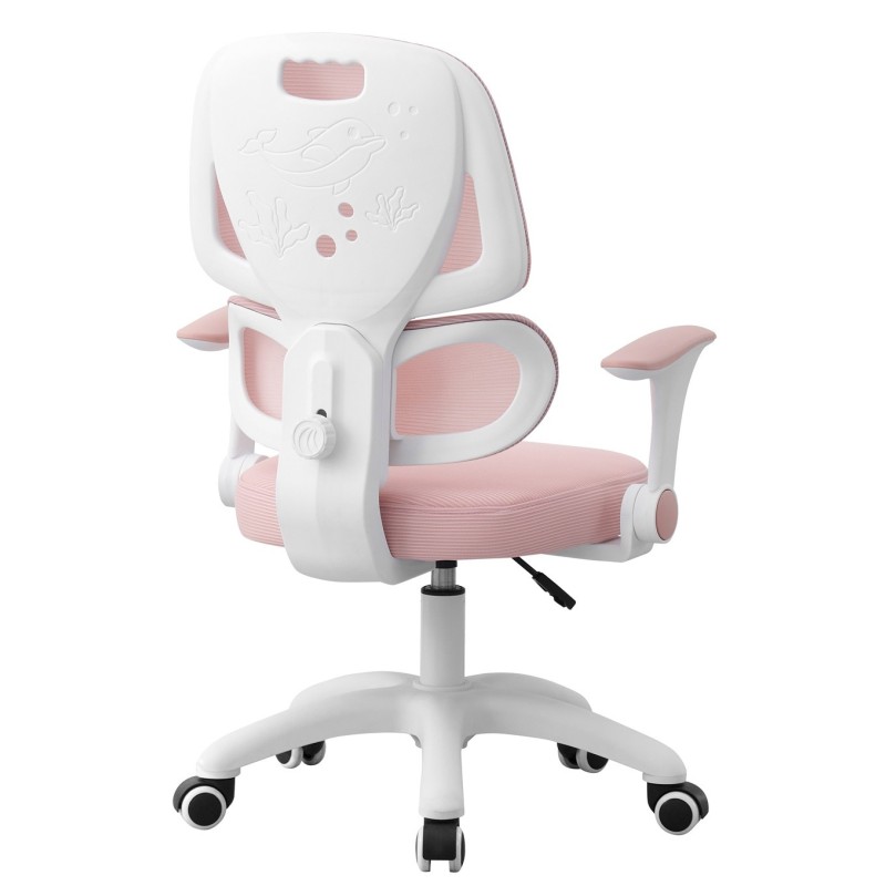 CHAMONIX study chair, white, arms, ergonomic, height adjustment, pink mesh and seat