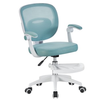 JOLIVET study chair, white, arms, ergonomic, height adjustment, blue mesh and seat