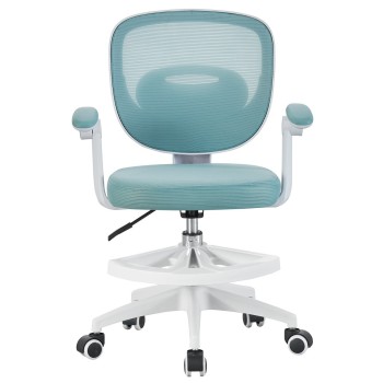 Cadeira de estudo JOLIVET, branca, com braços, ergonômica, ajuste de altura, rede e assento azul 2