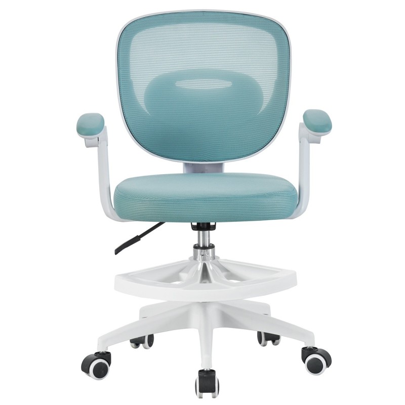 JOLIVET study chair, white, arms, ergonomic, height adjustment, blue mesh and seat