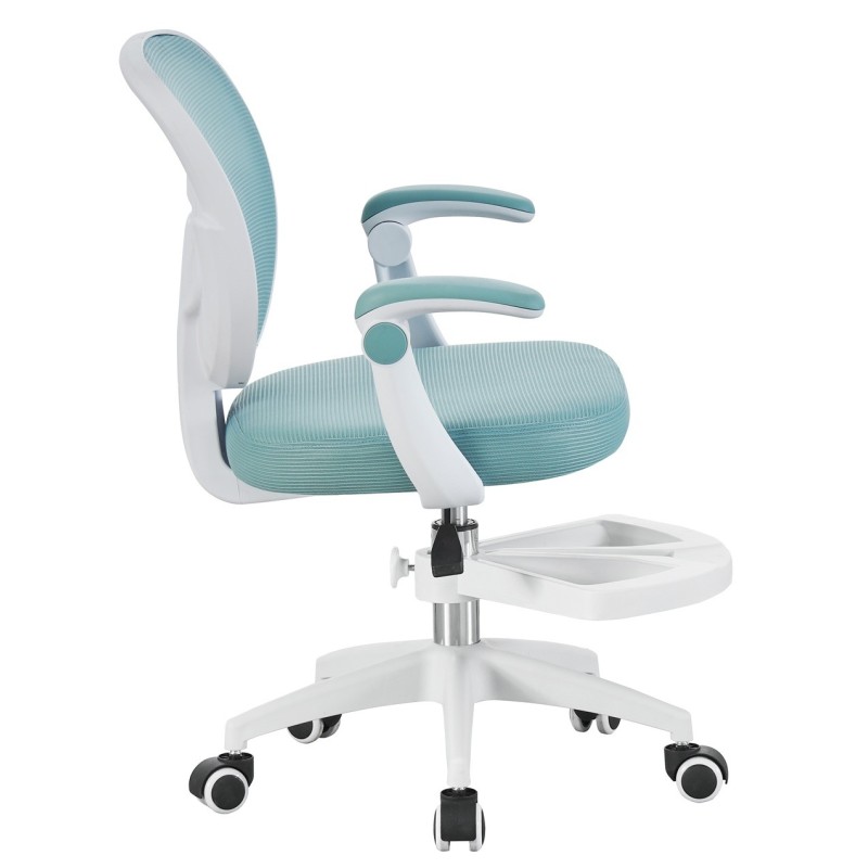 Cadeira de estudo JOLIVET, branca, com braços, ergonômica, ajuste de altura, rede e assento azul