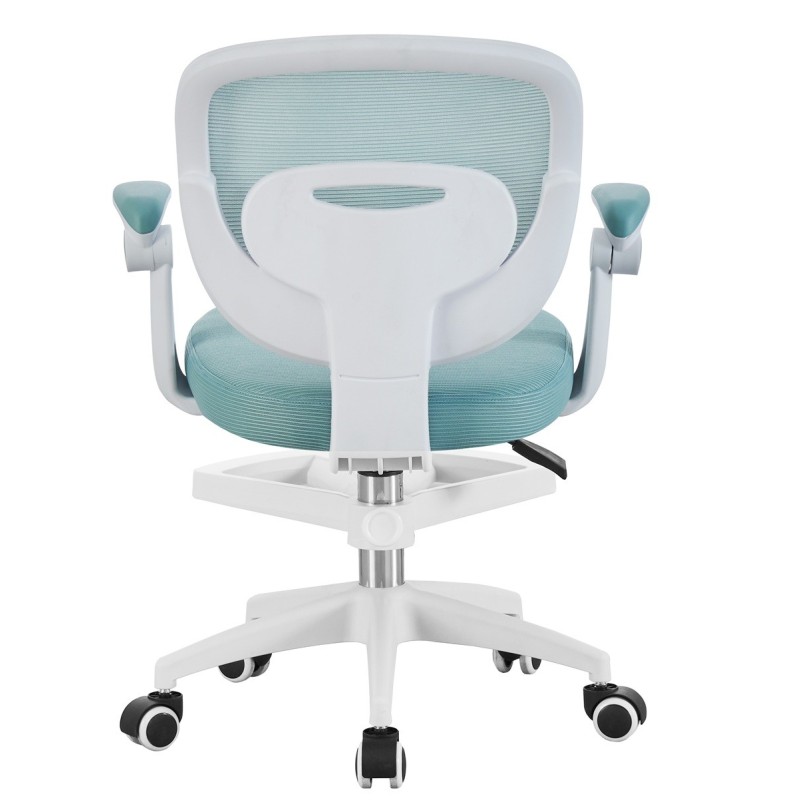 JOLIVET study chair, white, arms, ergonomic, height adjustment, blue mesh and seat