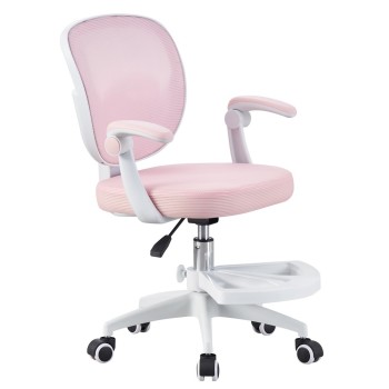 Cadeira de estudo JOLIVET, branca, com braços, ergonômica, ajuste de altura, rede e assento rosa
