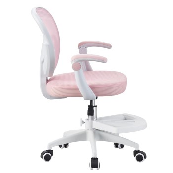 Cadeira de estudo JOLIVET, branca, com braços, ergonômica, ajuste de altura, rede e assento rosa 2