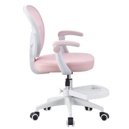 Cadeira de estudo JOLIVET, branca, com braços, ergonômica, ajuste de altura, rede e assento rosa