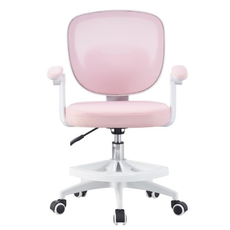 JOLIVET study chair, white, arms, ergonomic, height adjustment, pink mesh and seat
