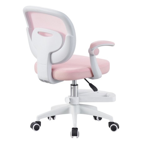 Cadeira de estudo JOLIVET, branca, com braços, ergonômica, ajuste de altura, rede e assento rosa